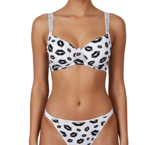 Asktensia'nın eğlenceli dudak desenli beyaz sütyen takımını keşfedin. Işıltılı ve yazılı askı detaylarıyla modern bir görünüm. Hızlı kargo ile hemen satın alın.